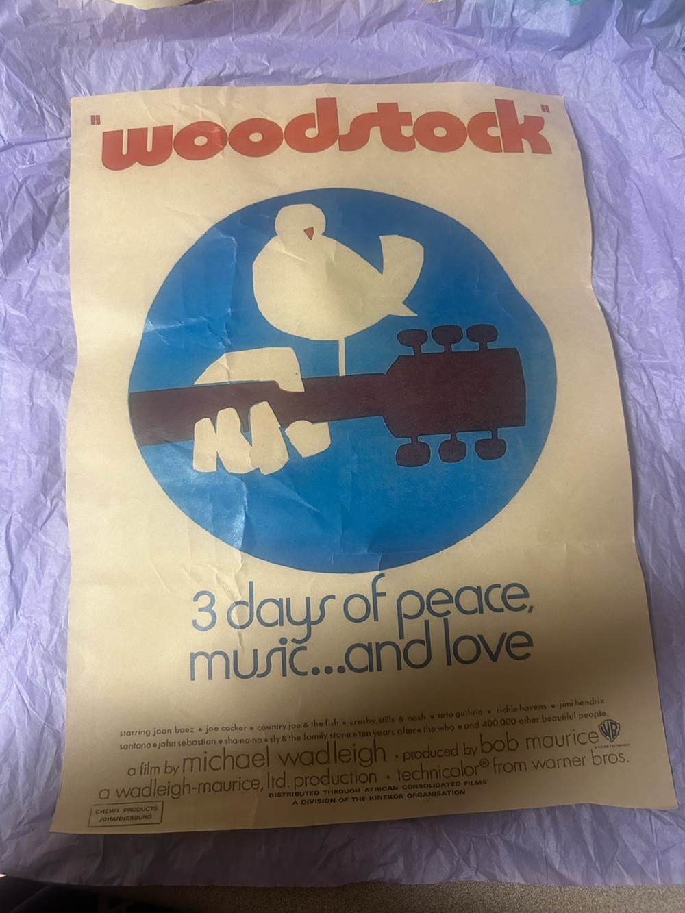 3 Days of Peace Music and Love Poster - Blue, Brown, Cream